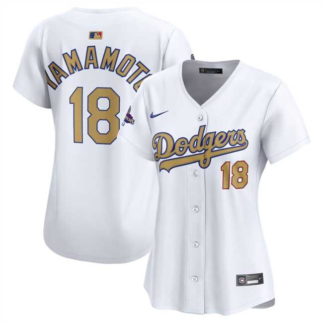 Women%27s Los Angeles Dodgers #18 Yoshinobu Yamamoto White 2025 Gold Collection Limited Stitched Jersey Dzhi